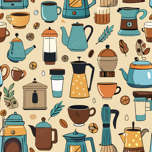 Flat Hand-Drawn Coffee Set Collection