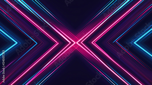 Vibrant neon light patterns intersecting in a dark background, creating a dynamic visual effect