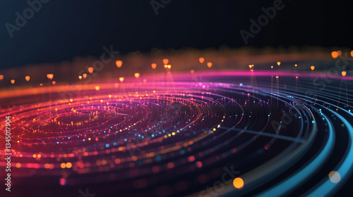Abstract digital swirl of colorful light trails and particles creating a vibrant cosmic effect