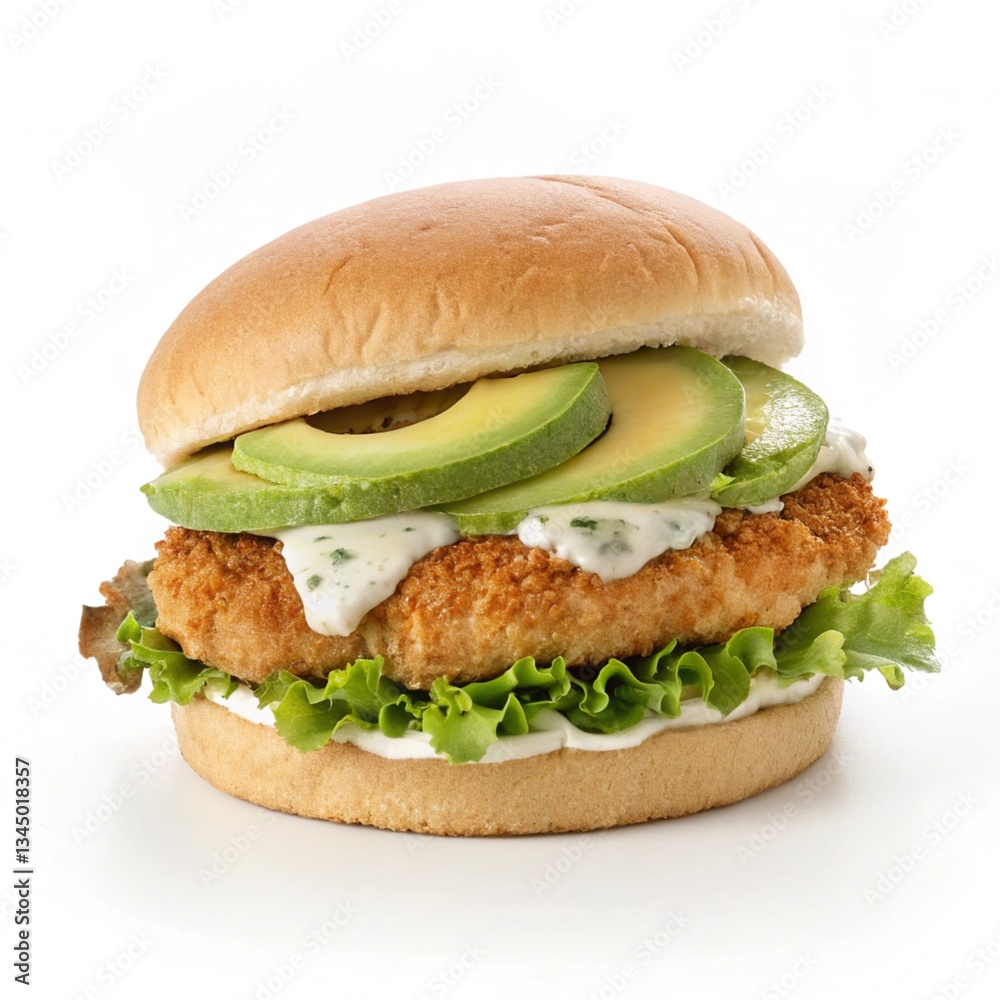 Avocado Ranch Chicken Burger – A crispy or grilled chicken patty with sliced avocado, lettuce, and ranch dressing in a soft bun. Avocado Ranch Chicken Burger – A crispy or grilled chicken patty with sliced avocado, lettuce, and ranch dressing in a soft bun.