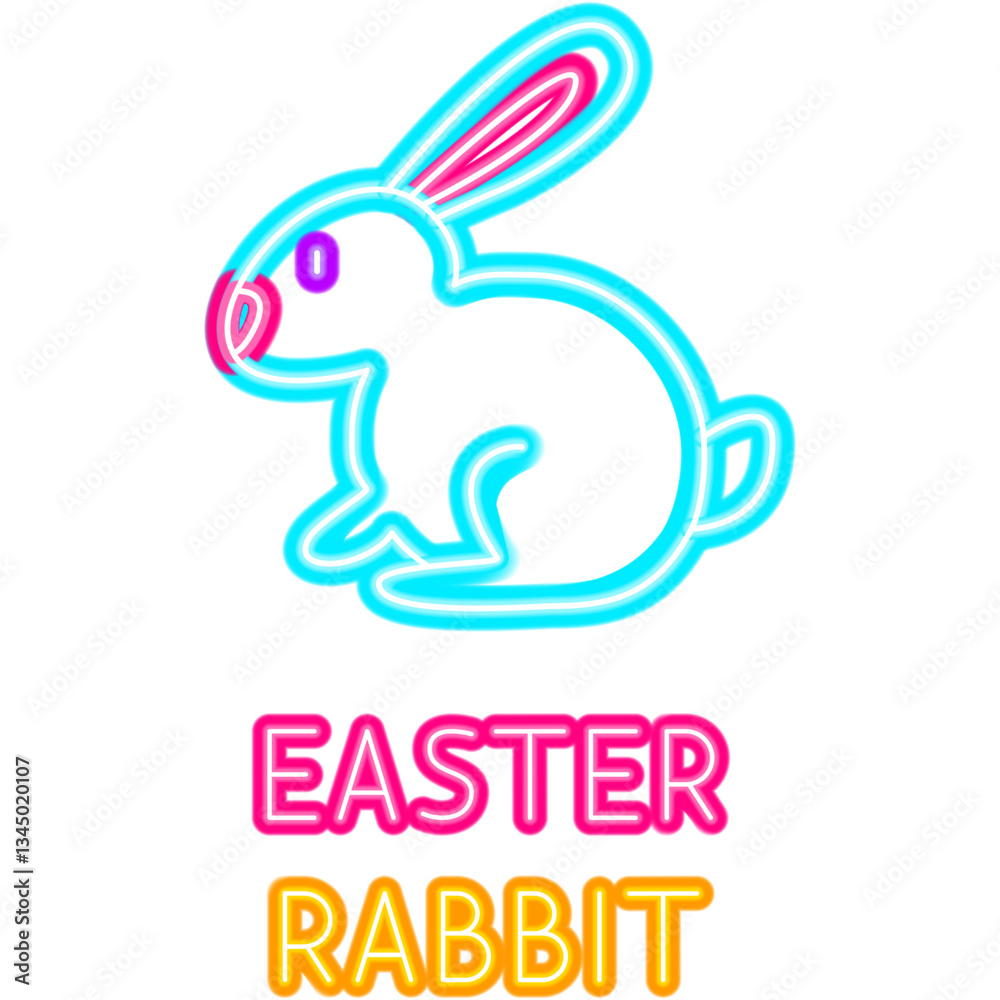 Fototapeta premium Happy Easter Rabbit Neon Label. Vector Illustration of Religious Holiday. Seasonal Greetings. Farm Bunny Animal.