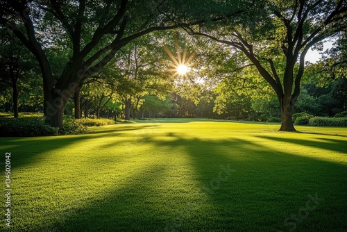 Lush parkland bathed in sunlight