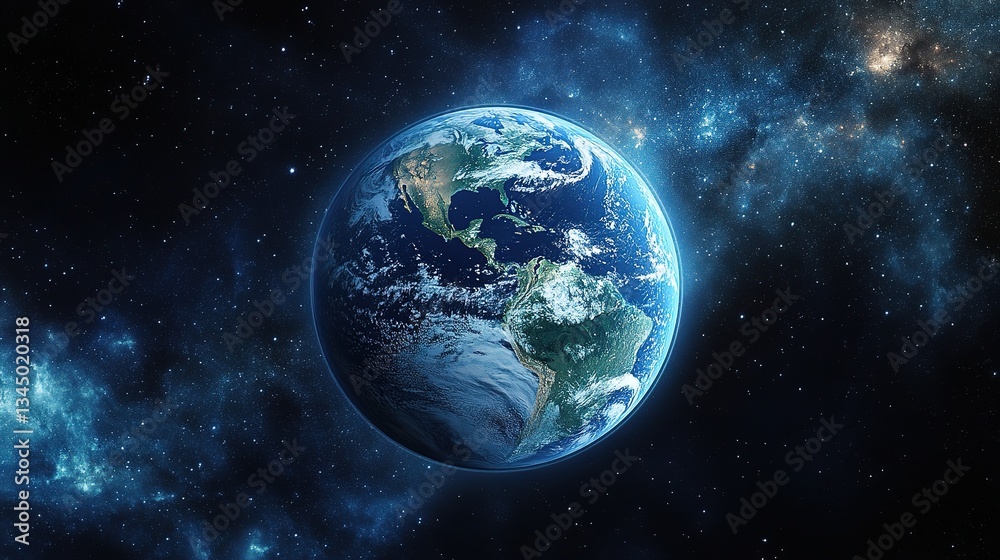 Highly Detailed Illustration of Earth Floating in Space with Stars Highly Detailed Illustration of Earth Floating in Space with Stars