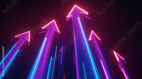 Vibrant neon arrows pointing upward against a dark background, symbolizing progress and direction