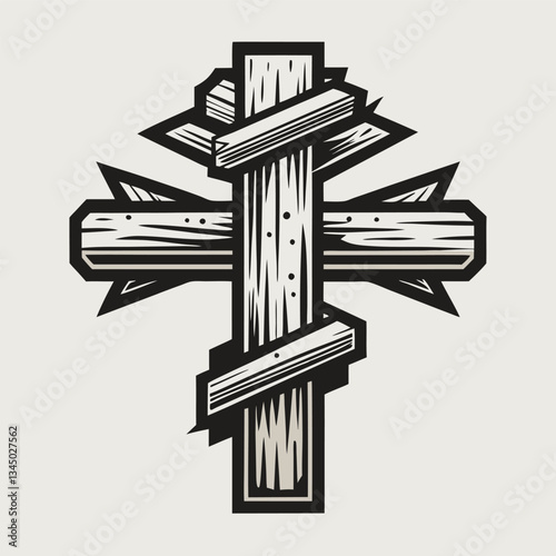 Monochrome Vintage Logo Featuring Intricate Crosswood Graphic