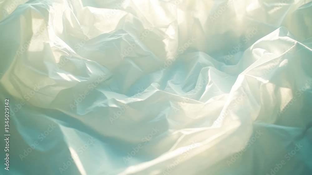 Fototapeta premium Soft, crumpled white fabric illuminated by gentle light