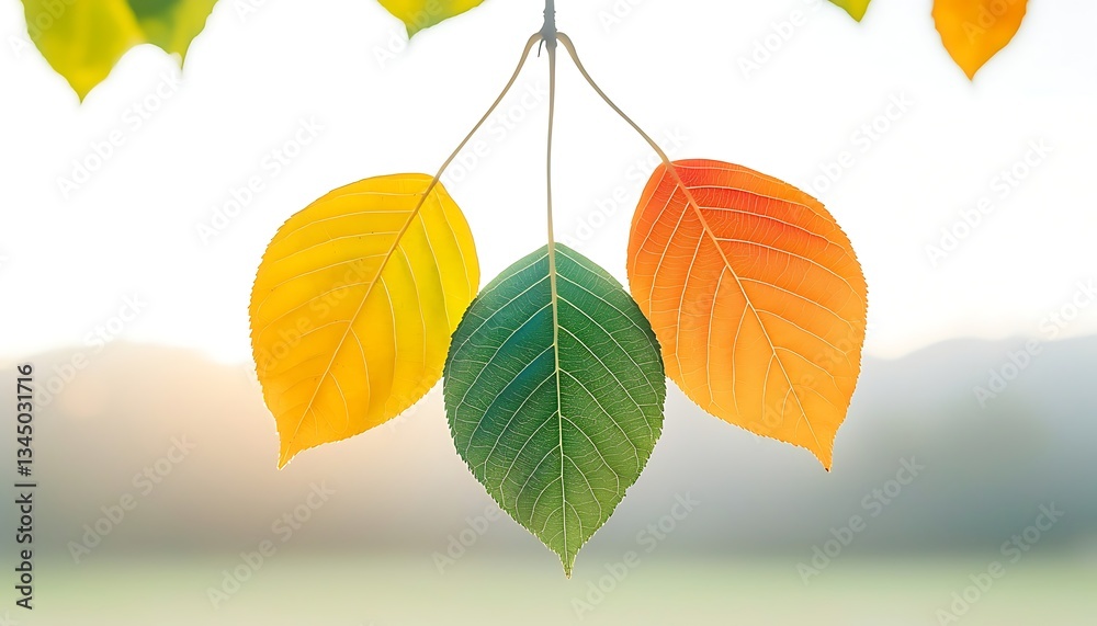 Obraz premium Autumn leaves for backlit, nature, sunrise.