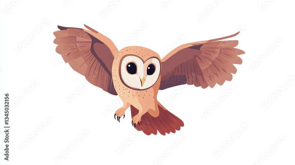 Cartoon owl in flight against white background. Possible stock photo use Cartoon owl in flight against white background. Possible stock photo use