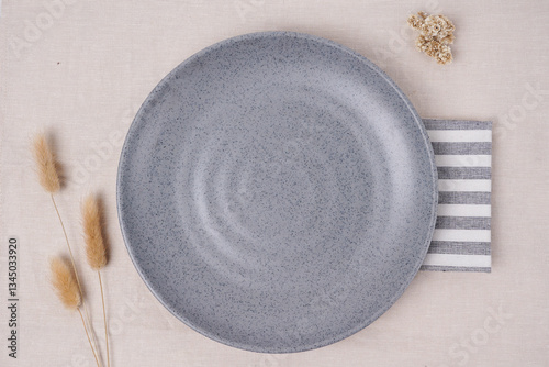 grey plate mockup with cream color background