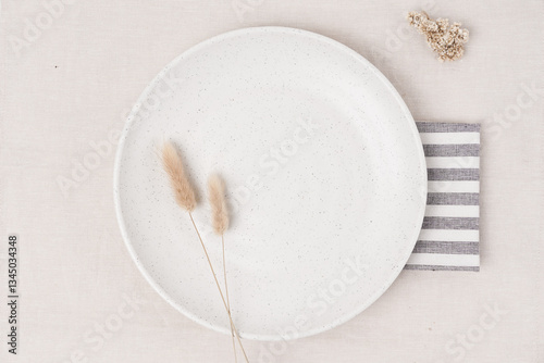 white plate mockup with cream color background
