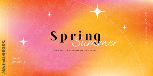 Abstract summer gradient mesh background vector. Wallpaper design with sparkle in grainy and blurry texture. Illustration for banner, backdrop, social media, cover, ads.