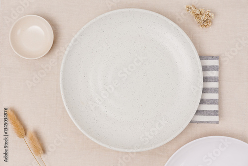 white plate mockup with cream color background
