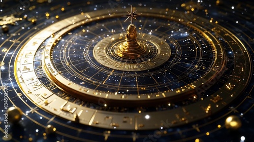 Wallpaper Mural Ornate Gold Celestial Orrery Against Dark Blue Starry Background Torontodigital.ca