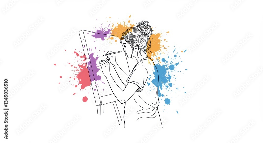 Obraz premium Creative woman painting on canvas with vibrant splash of colors