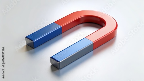 Red and Blue Horseshoe Magnet on White Background