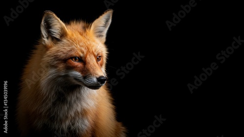 Portrait of a Fox on a black background, showcasing its sharp features. Ideal for wildlife, wild animal, and mammal content.

