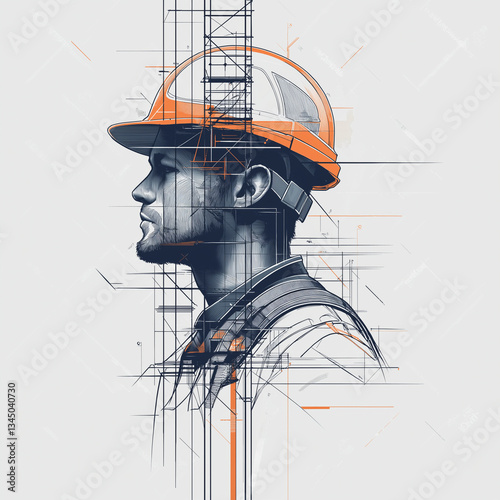 Construction Worker Profile Engineering, Design, Architect, Blueprint, Safety Helmet