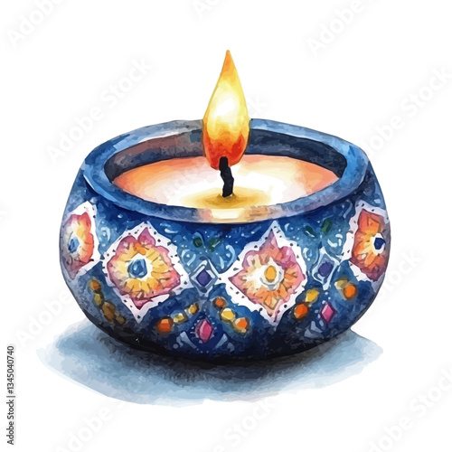 A watercolor traditional floral candle front view. Traditional Persian New Year Hyacinth, isolated on a white background. Nowruz vector design set, traditional candle