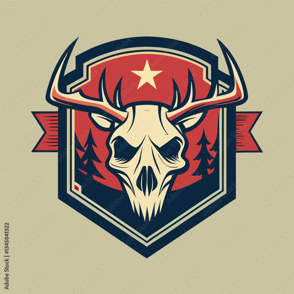 Ταπετσαρία Vintage Deer Skull Badge Logo Emblem Template for Graphic Design