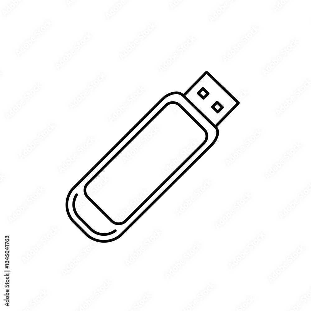 Clean USB Flash Drive Outline Vector - White Background, for Data Storage, File Transfer, and Portable Memory Clean USB Flash Drive Outline Vector - White Background, for Data Storage, File Transfer, and Portable Memory