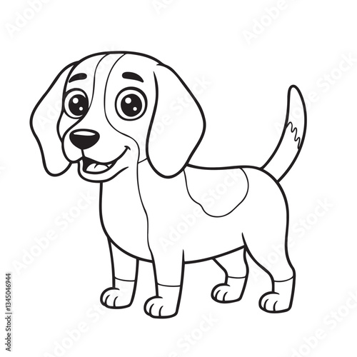 Adorable Puppy Coloring Page for Kids in Black and White. Black and white illustration of adorable puppy for coloring - perfect for creative leisure activities and animal lovers