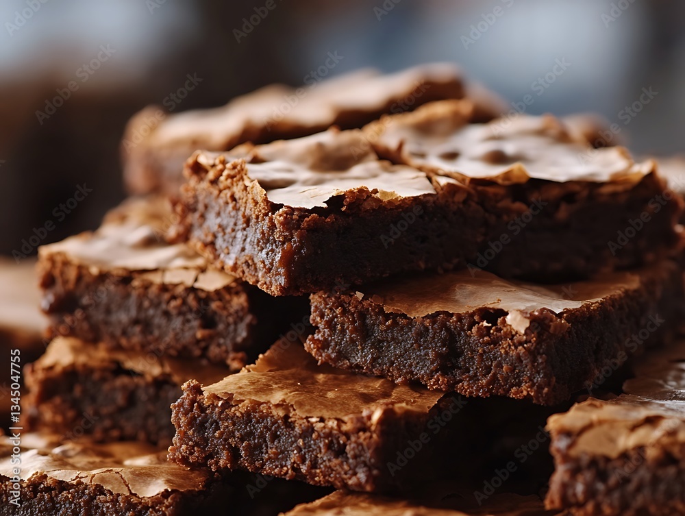 Stacked brownies show a close up view of delicious baked treats Stacked brownies show a close up view of delicious baked treats