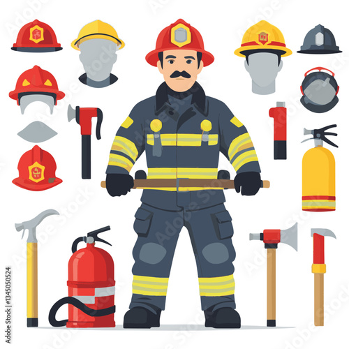 fireman, firefighter, safety, emergency, danger, man, rescue, fire, fighter, uniform, helmet, protection, background, service, red, equipment, hose, occupation, job, burn, person, work, male, hero, pr