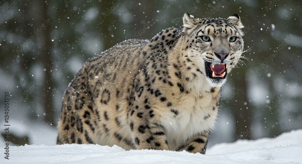 Naklejka premium snow leopard in the snow, snow leopard portrait, portrait of a leopard, a wild leopard, ai generated