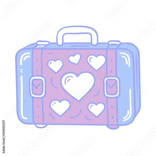 Romantic honeymoon suitcase icon with hearts, love travel concept