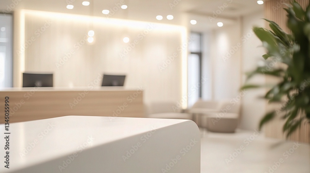 Fototapeta premium Blurred Chic Office Reception with Modern Design and Soft Colors