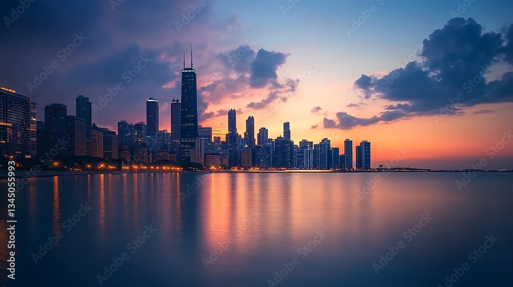 Obraz premium Chicago Skyline at Sunset: A Breathtaking Panorama