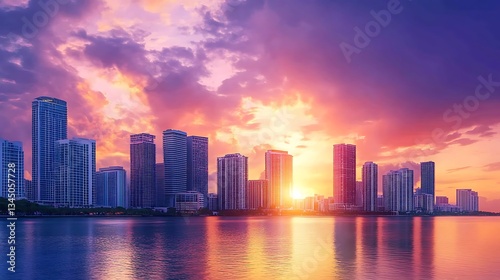 Miami Skyline Sunset: Vibrant Colors and Cityscape