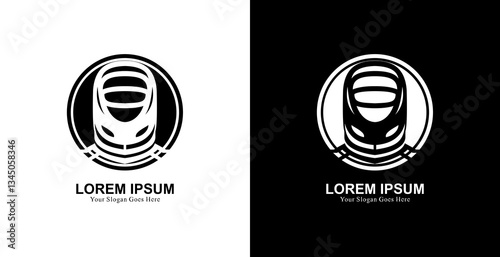 logo design in the form of a fast train with a front view and combined with a circle