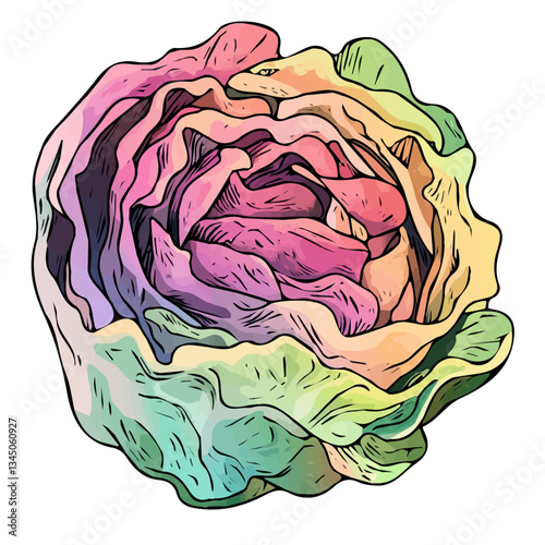 Simple hand-drawn colorful Cabbage. Trendy abstract minimal style. Natural fresh. Vector illustration isolated on a white background, vector illustration. eps format