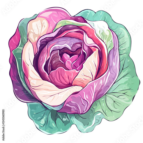 Simple hand-drawn colorful Cabbage. Trendy abstract minimal style. Natural fresh. Vector illustration isolated on a white background, vector illustration. eps format