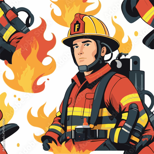 fireman, firefighter, safety, emergency, danger, man, rescue, fire, fighter, uniform, helmet, protection, background, service, red, equipment, hose, occupation, job, burn, person, work, male, hero, pr