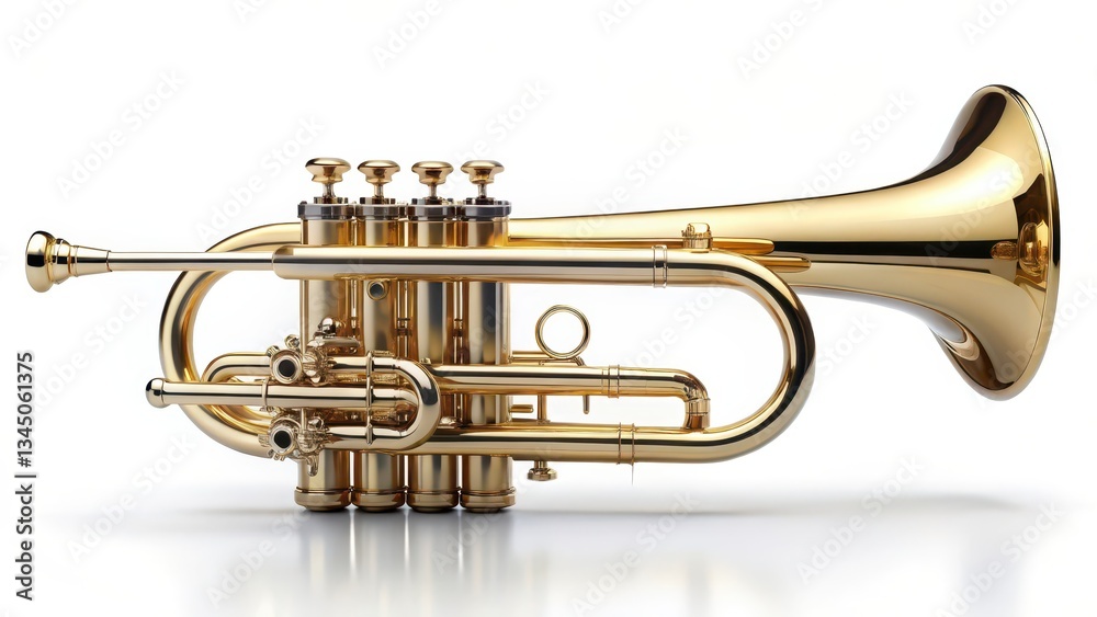 Obraz premium Gold Trumpet on White Background