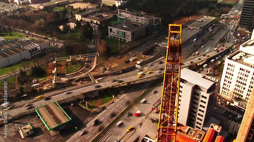 Istanbul traffic on top of the crane, time lapse