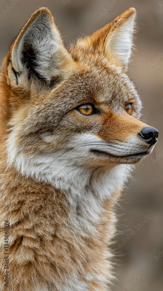 Obraz premium Coyote portrait, golden fur, amber eyes, against a blurred background