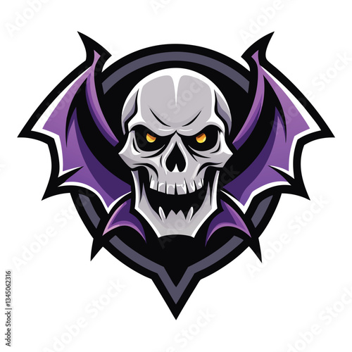Monochromatic Logo Depicting a Skull and Bat with Intricate Details