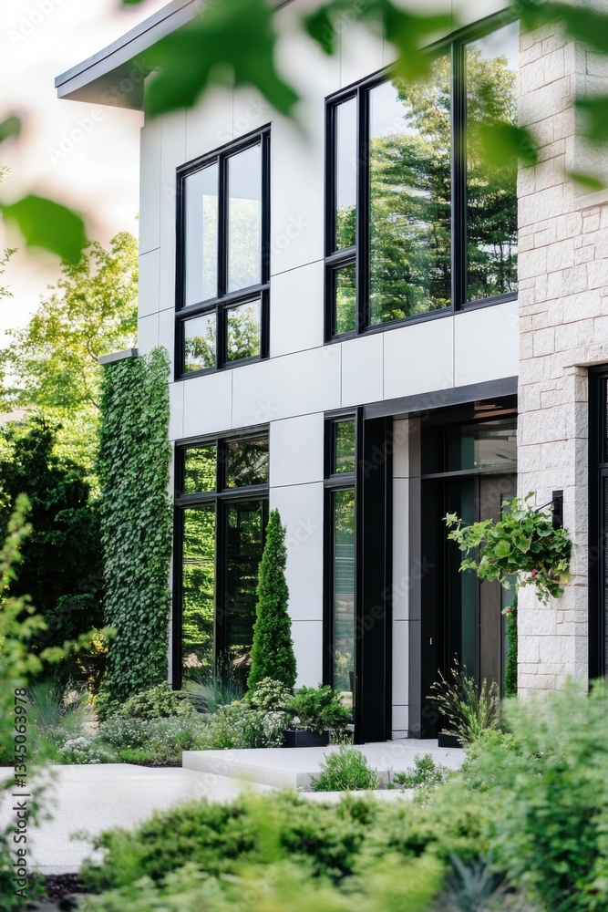 custom made wallpaper toronto digitalModern architecture features striking glass windows and lush greenery in a serene residential setting during a sunny afternoon
