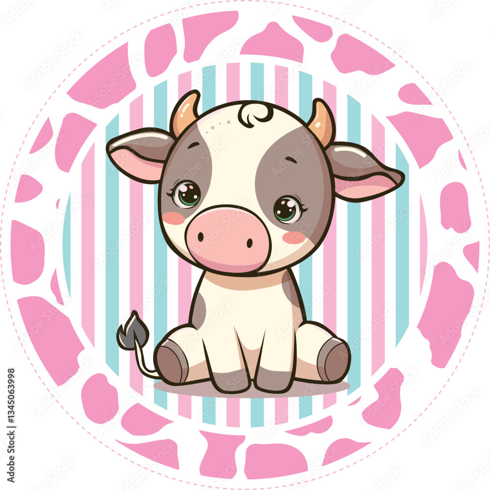 Fototapeta premium Decorative tag, sticker, cute farm, farm animals, border and background