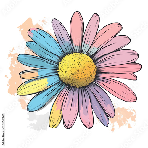 A Hand-drawn painting of a colorful Daisy. flower branch flower. Trendy abstract minimal style, plant set, Natural fresh. Vector illustration isolated on white background, vector illustration, Eps