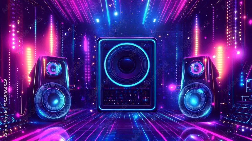 Fototapeta premium Neon Speakers in a Futuristic Club