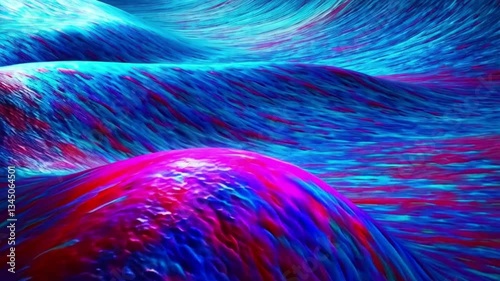Abstract Digital Art: A mesmerizing digital artwork showcasing a vibrant landscape of undulating, fluid forms with striking blue and red hues, creating a sense of motion and energy.