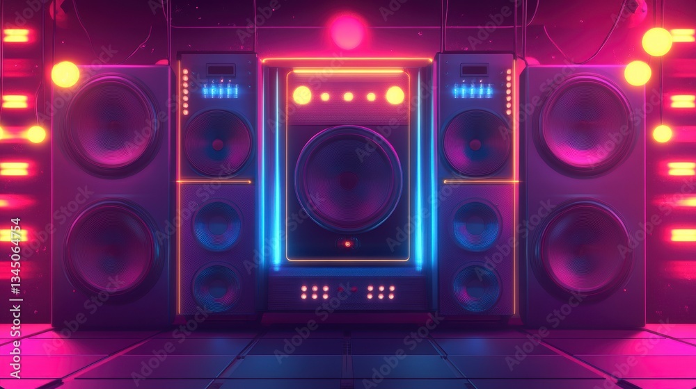 Fototapeta premium Futuristic Stereo System in Neon Glow