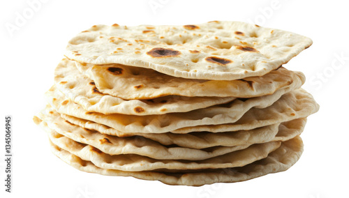 Stack of freshly baked homemade pita bread on a transparent background Concept of healthy eating, traditional cuisine, and Mediterranean diet photo