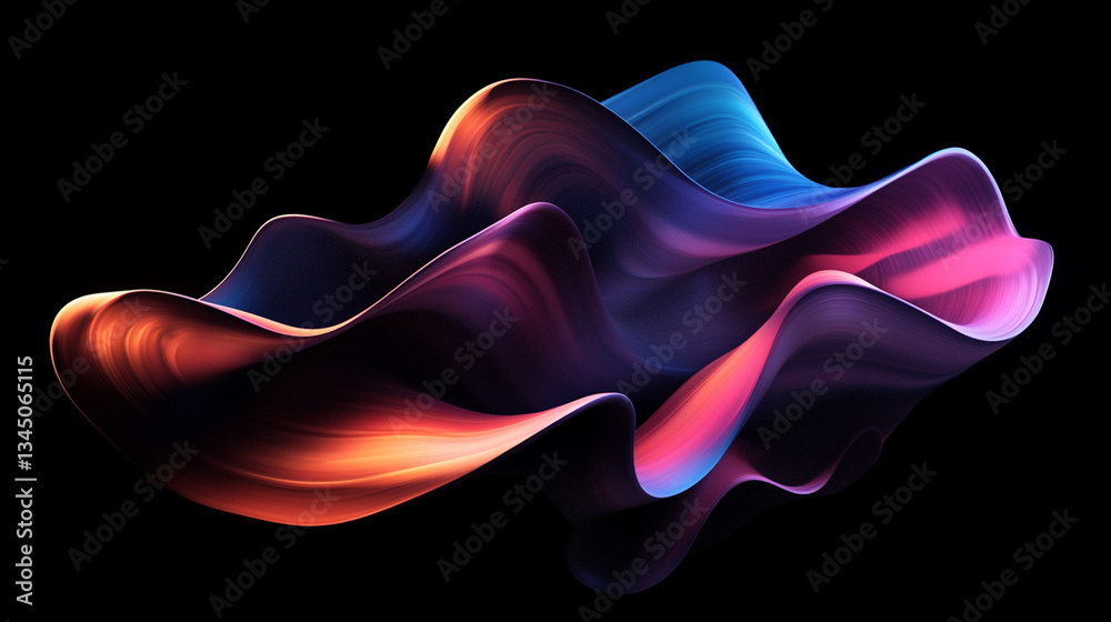 Obraz premium Abstract colorful wave pattern with smooth curves and gradients on a black background, showcasing fluid motion