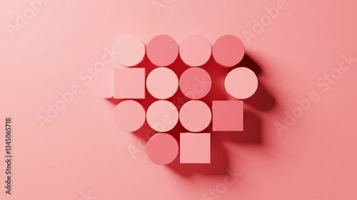 Geometric Harmony: A visually appealing arrangement of pink circles and squares, creating a modern design against a matching pink backdrop, evoking a sense of balance and minimalist elegance.