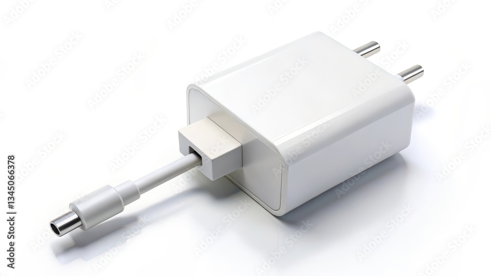 White Power Adapter on White Background White Power Adapter on White Background